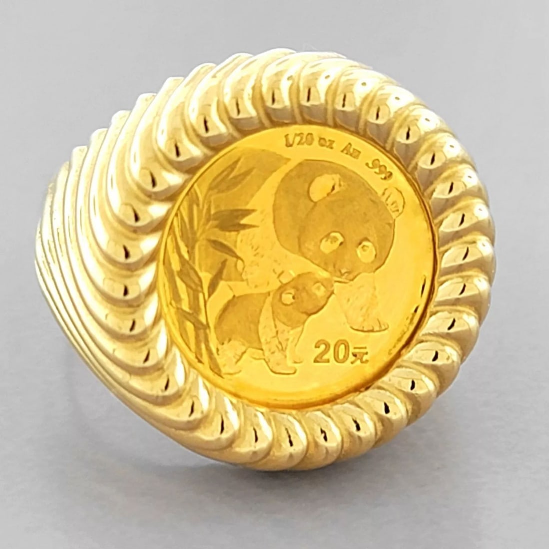 1/20oz YUAN CHINA PANDA .999 GOLD COIN 14K YELLOW GOLD RING HEAVY (1 of 2)