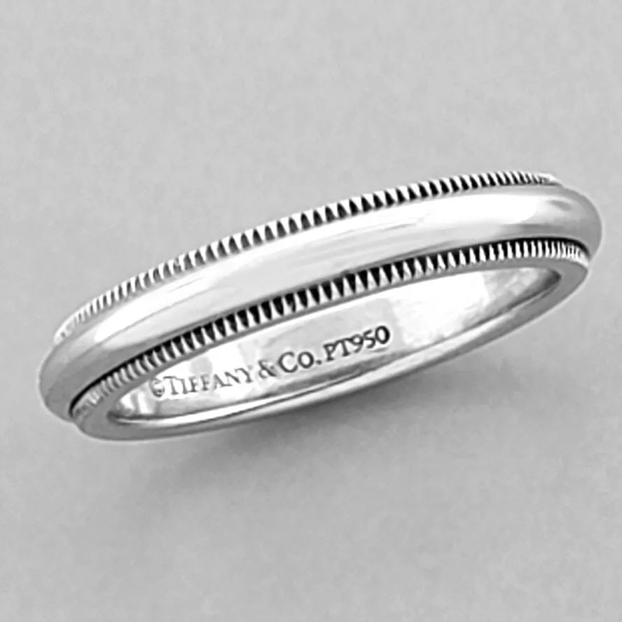 TIFFANY & Co. 3mm TOGETHER MILGRAIN PLATINUM WEDDING BAND RING SIZE 4.5: TIFFANY & Co. TOGETHER WEDDING BAND RING SIZE 4.5 Ring size is a 4.5 Ring measures 3mm wide 2mm Thick/High Tiffany & Co. Together platinum 3mm milgrain wedding band Pre-owned in Excellent condition, p