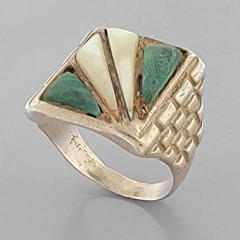 VINTAGE SOUTHWESTERN STERLING SILVER TURQUOISE MOP MEN'S RING SIZE 9 (1 of 2)