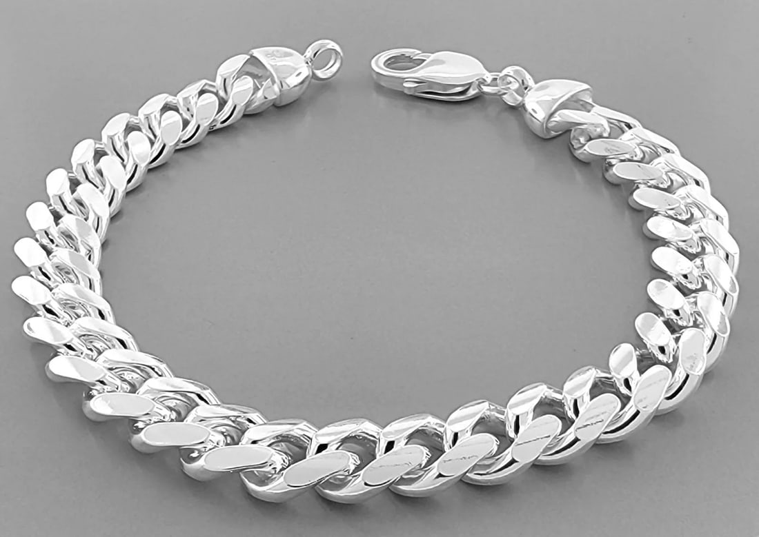 NEW STERLING SILVER SOLID MEN' S MIAMI CUBAN CURB BRACELET 9" ITALY (1 of 2)