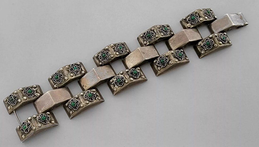 VINTAGE STERLING SILVER GEMSTONE BRACELET MEXICO (1 of 2)