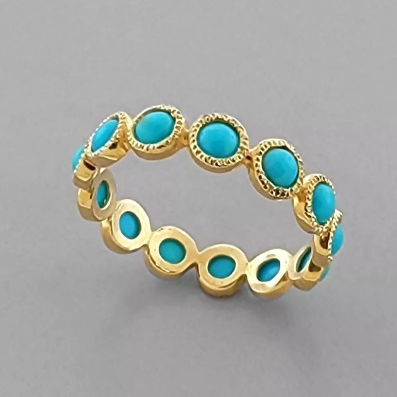 NEW 14K YELLOW GOLD TURQUOISE ETERNITY BAND RING SIZE 6 (1 of 2)