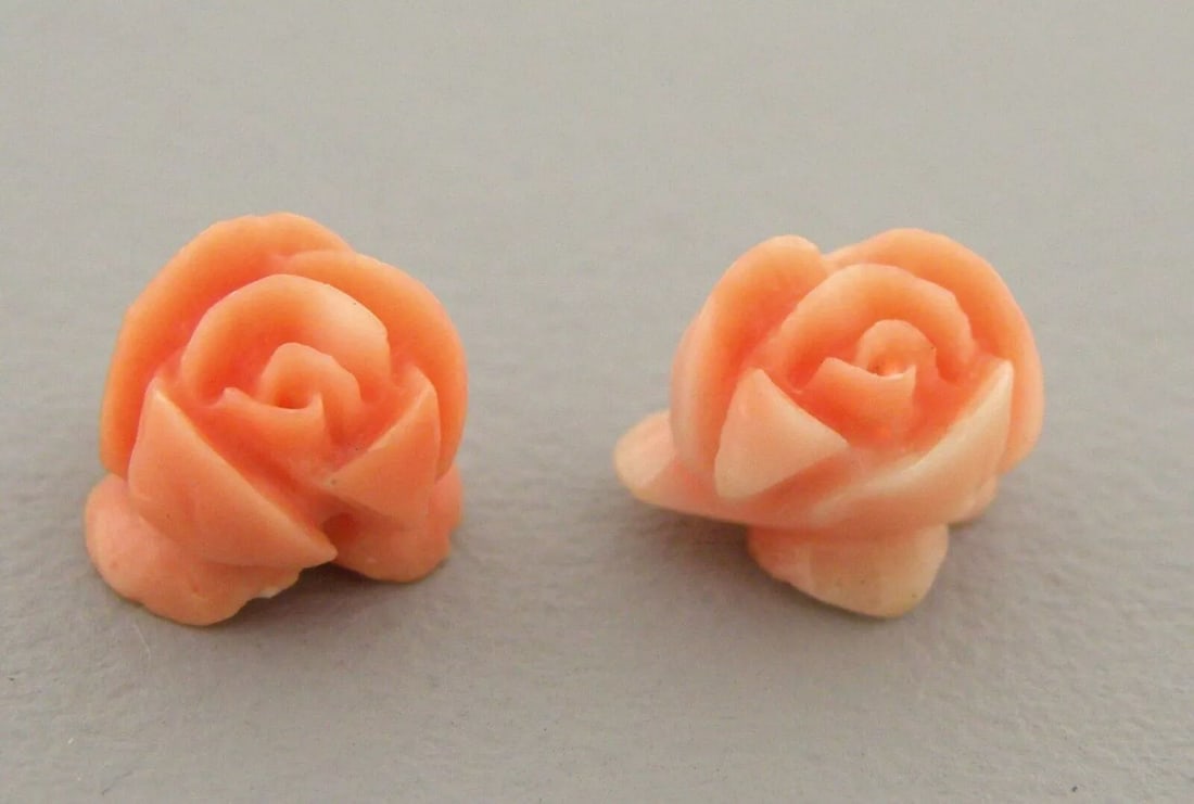 NATURAL UNTREATED 6ct CORAL MATCHING PAIR FLOWERS FOR STUDS (1 of 2)