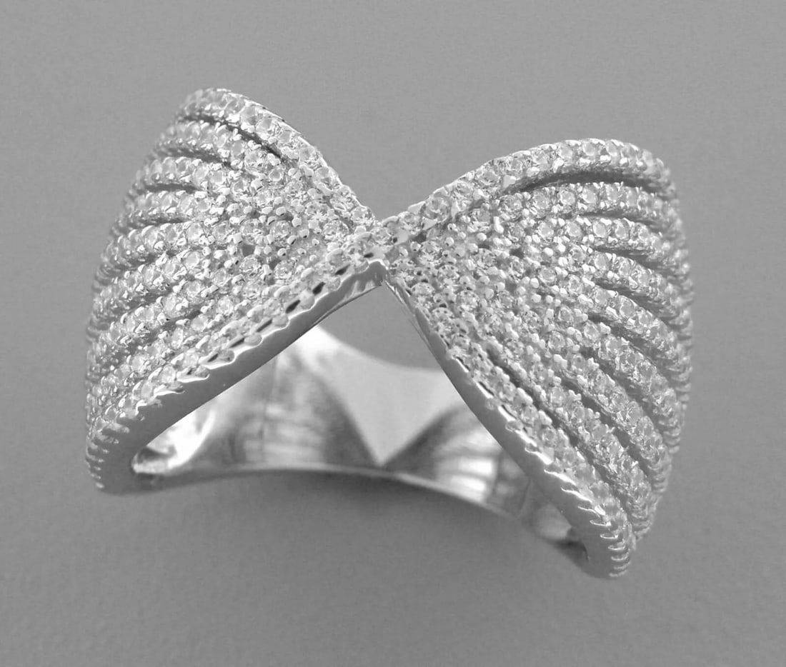 NEW STERLING SILVER CZ LARGE TWIST WRAP PAVE SET RING SIZE 7 (1 of 2)
