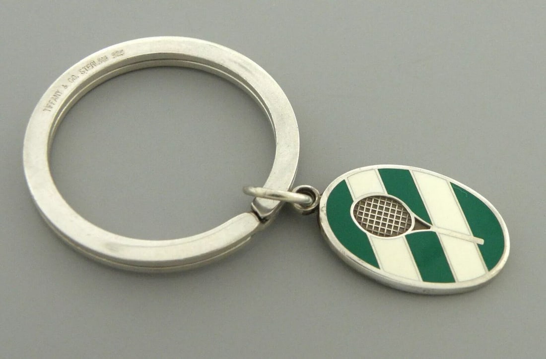 TIFFANY & Co. STERLING SILVER ENAMEL TENNIS KEYRING WITH POUCH (1 of 2)