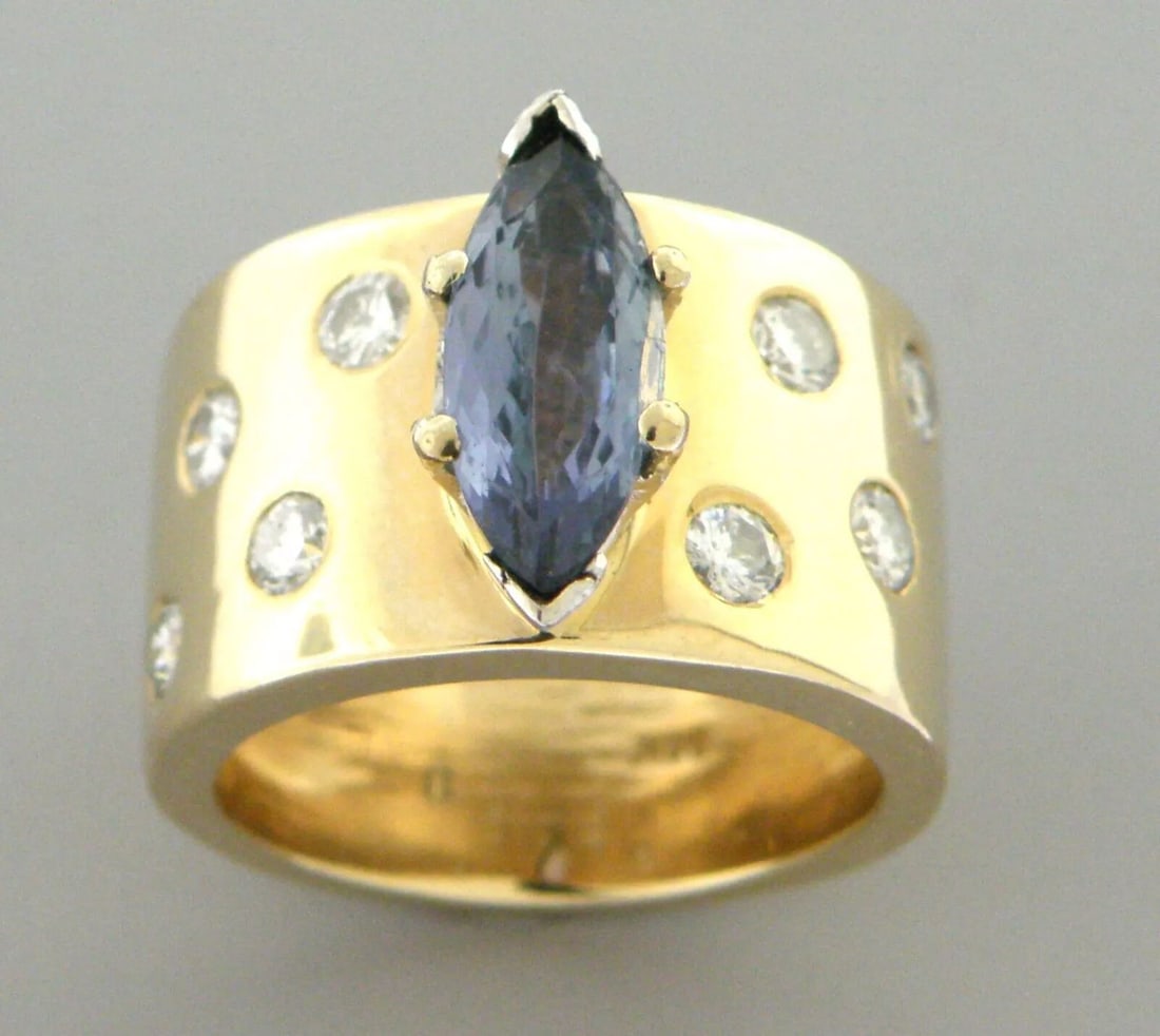 VINTAGE 14K YELLOW GOLD TANZANITE DIAMOND HEAVY COCKTAIL RING 1.88ct (1 of 2)