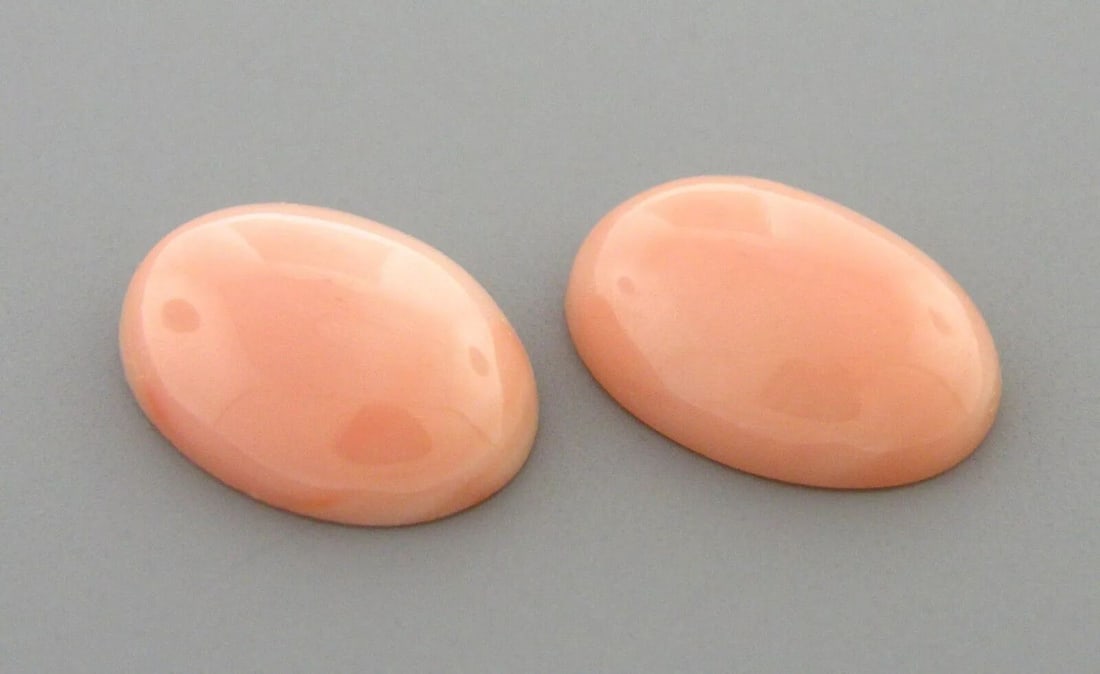 NATURAL UNTREATED 13.65ct 16X12mm CORAL OVAL MATCHING PAIR SALMON COLOR CABOCHON (1 of 2)
