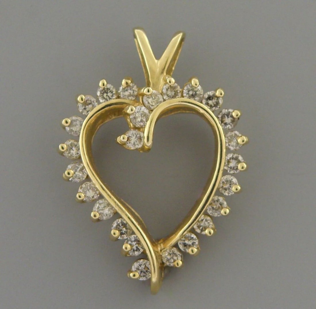 14K YELLOW GOLD LADIES DIAMOND OPEN HEART PENDANT 1ct (1 of 2)