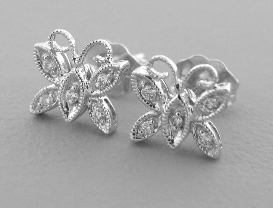 14K WHITE GOLD DIAMOND BUTTERFLY STUD EARRINGS (1 of 2)