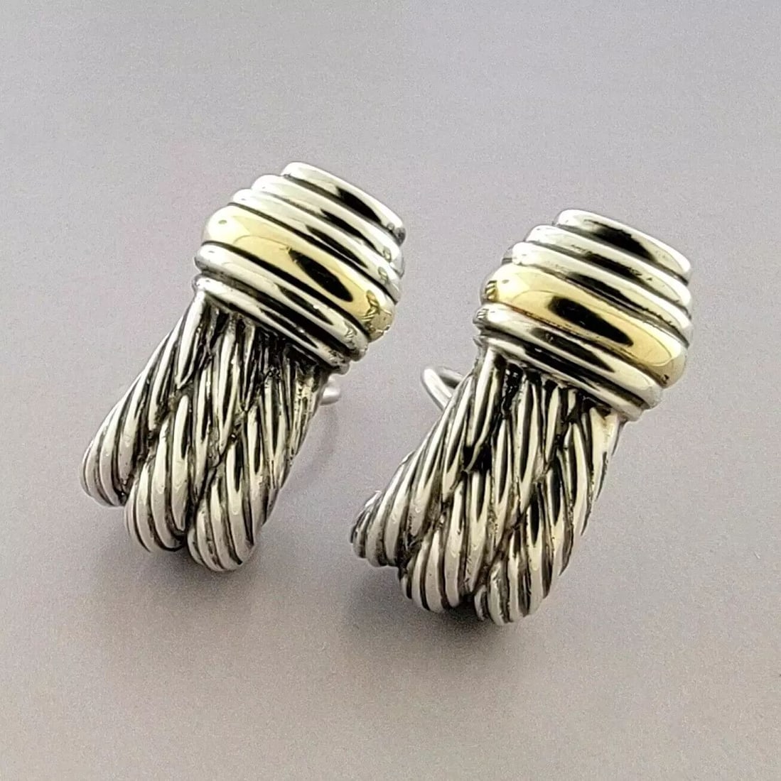 DAVID YURMAN 14K GOLD STERLING SILVER CABLE EARRINGS (1 of 2)