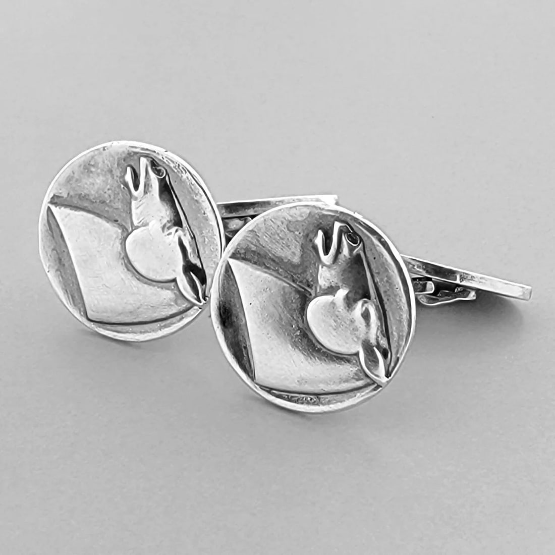 VINTAGE GEORG JENSEN STERLING SILVER ROUND HORSE CUFFLINKS 63 (1 of 2)
