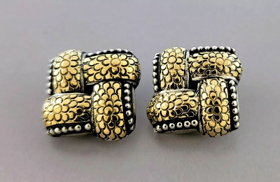 JOHN HARDY 18K GOLD STERLING SILVER EARRINGS CLIP ON BACK (1 of 2)