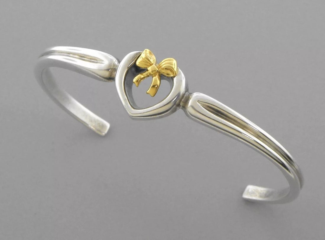 TIFFANY & CO. 18K GOLD STERLING SILVER BOW CUFF BRACELET WITH POUCH (1 of 2)
