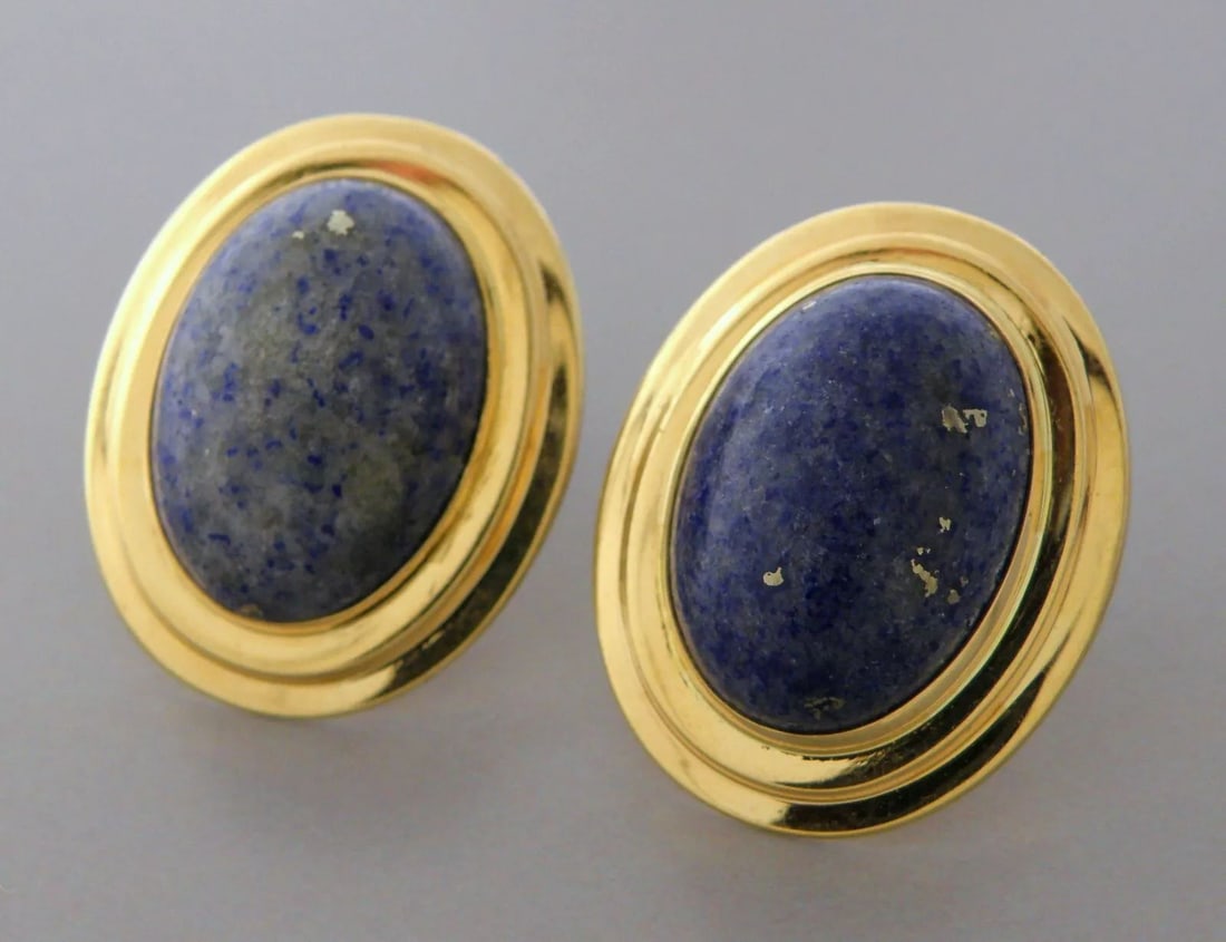 14K YELLOW GOLD LADIES LAPIS LAZULI LARGE EARRINGS (1 of 2)