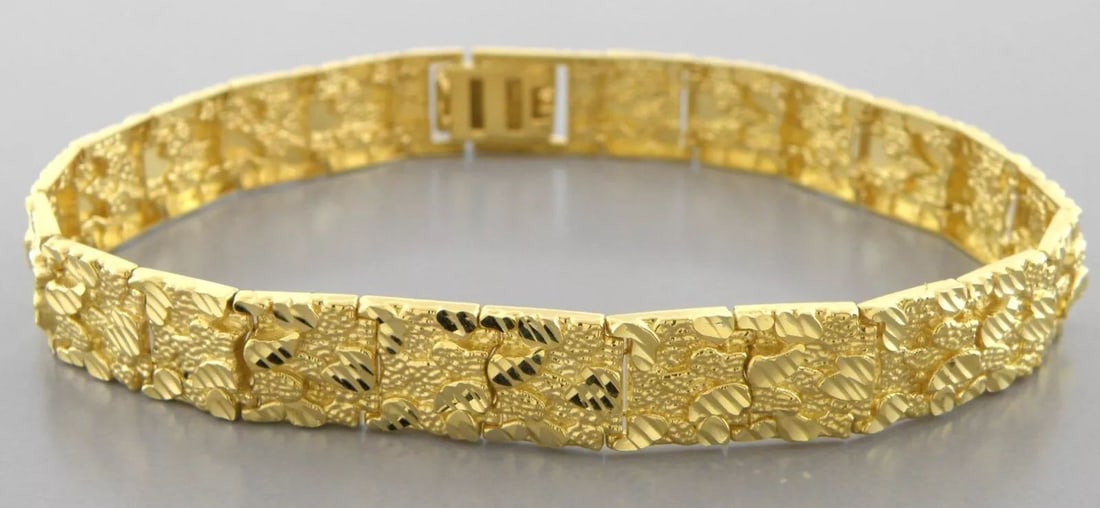 NEW 14K YELLOW GOLD MEN'S NUGGET BRACELET 8" - 14g - 10mm (1 of 2)