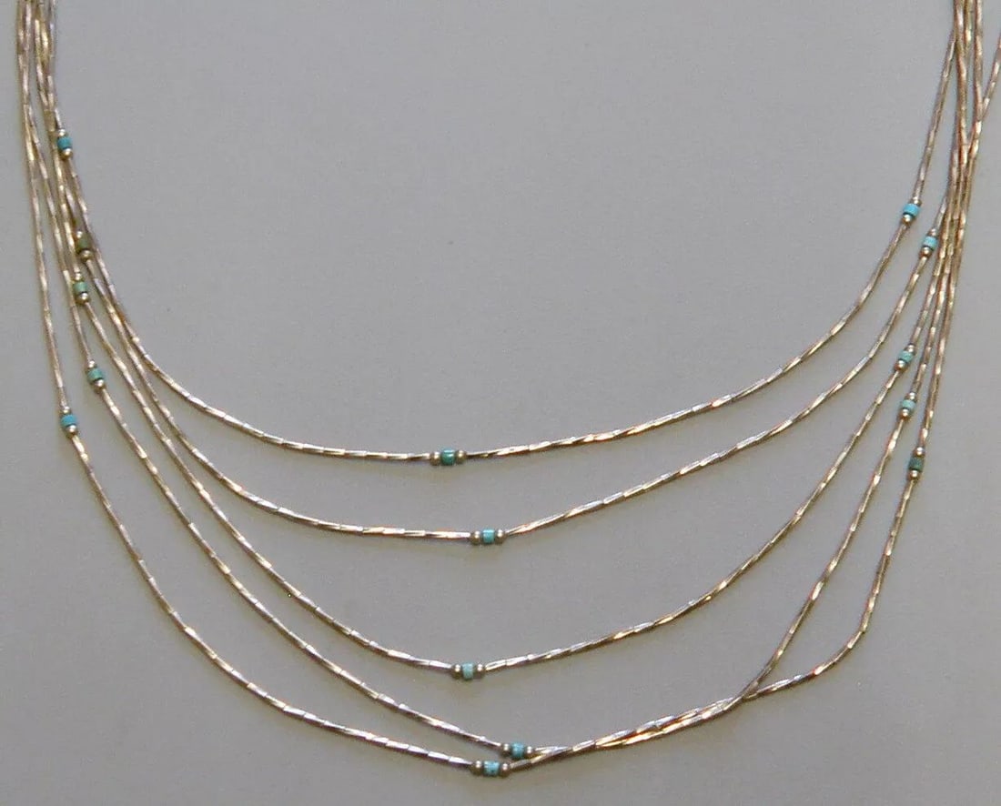 VINTAGE BEAUTIFUL NAVAJO STERLING SILVER 5 STRAND TURQUOISE NECKLACE (1 of 2)