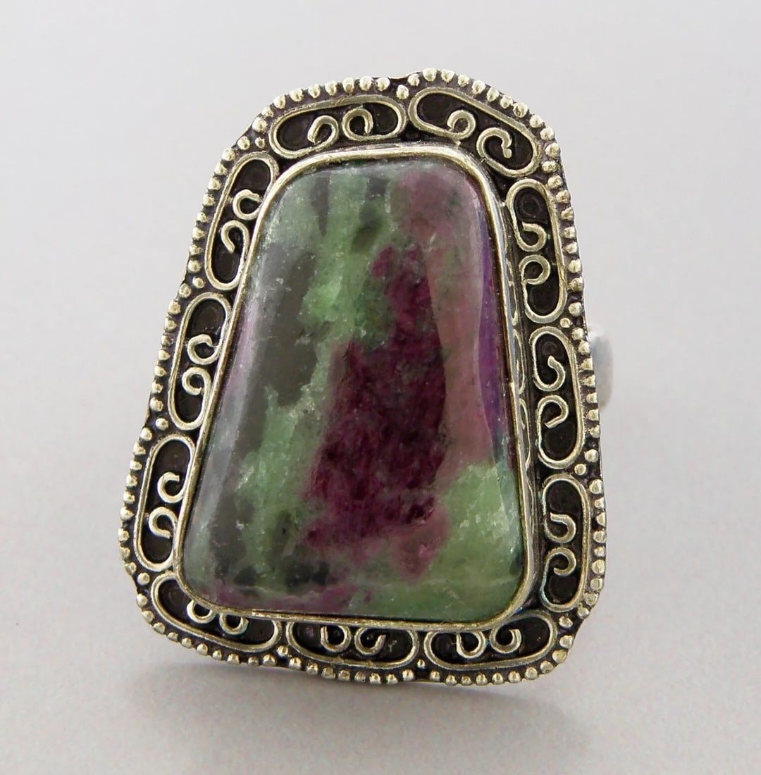 VINTAGE BEAUTIFUL STERLING SILVER JASPER RING R&A (1 of 2)