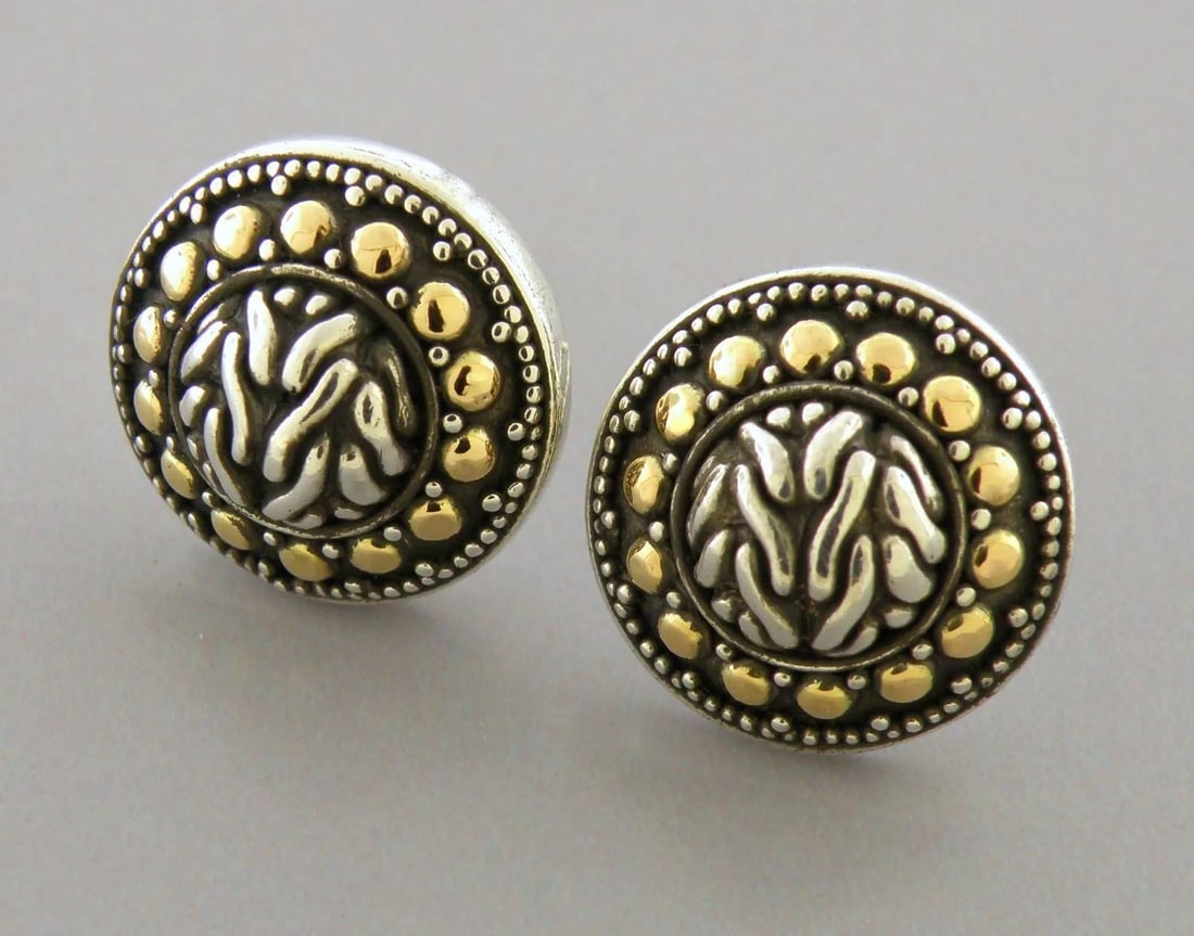 JOHN HARDY 18K GOLD STERLING SILVER ROUND BUTTON EARRINGS (1 of 2)