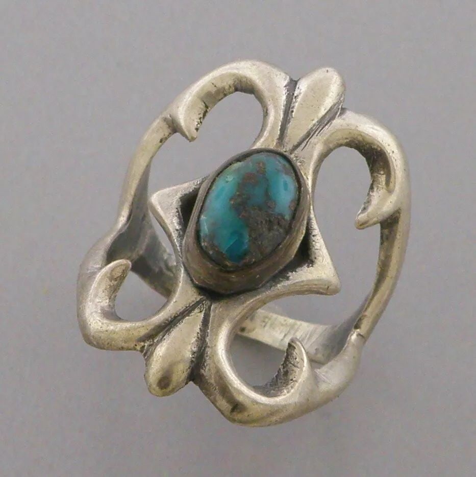 VINTAGE SOUTHWESTERN STERLING SILVER TURQUOISE RING SIZE 7 (1 of 2)