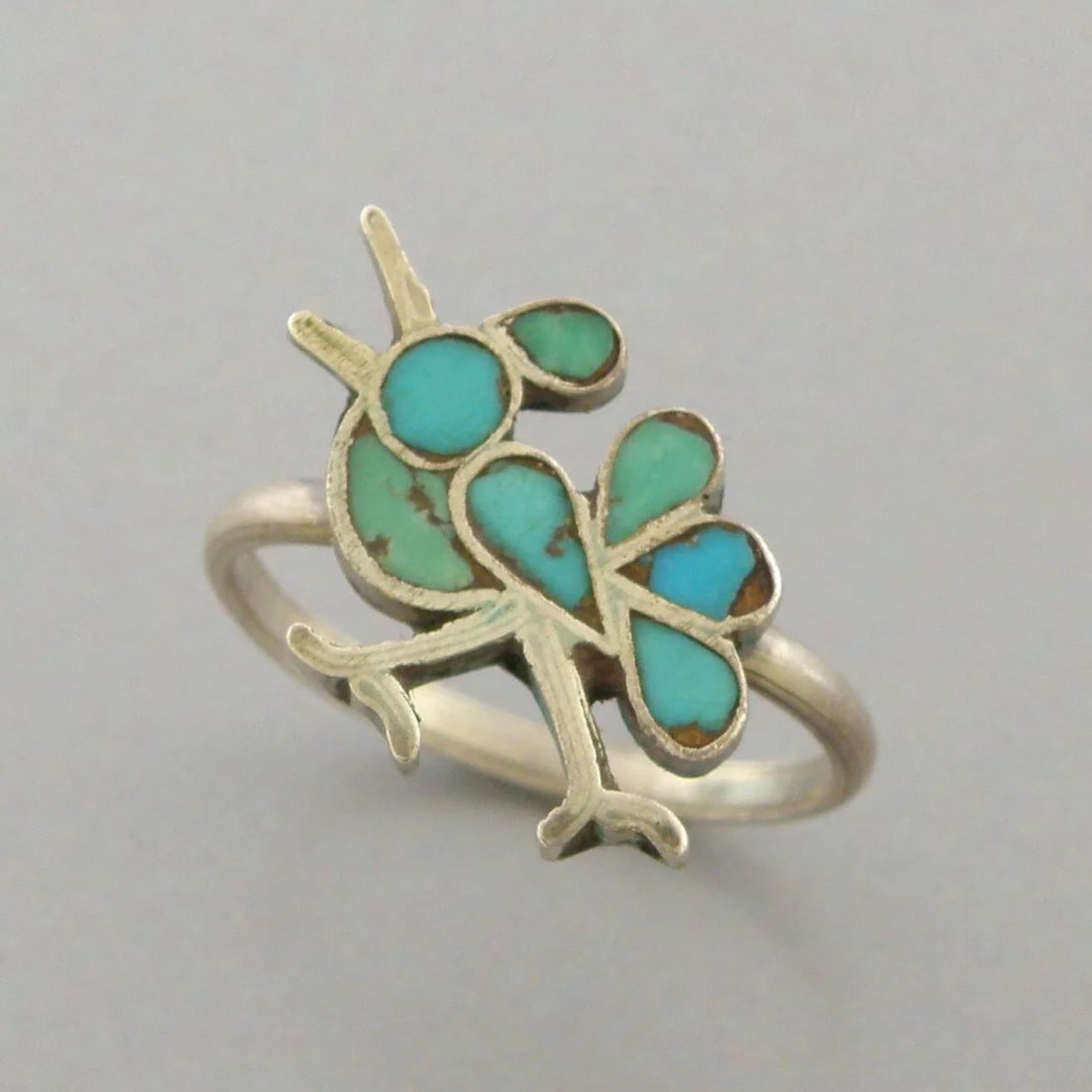 VINTAGE NAVAJO STERLING SILVER TURQUOISE INLAY BIRD RING SIZE 7 (1 of 2)
