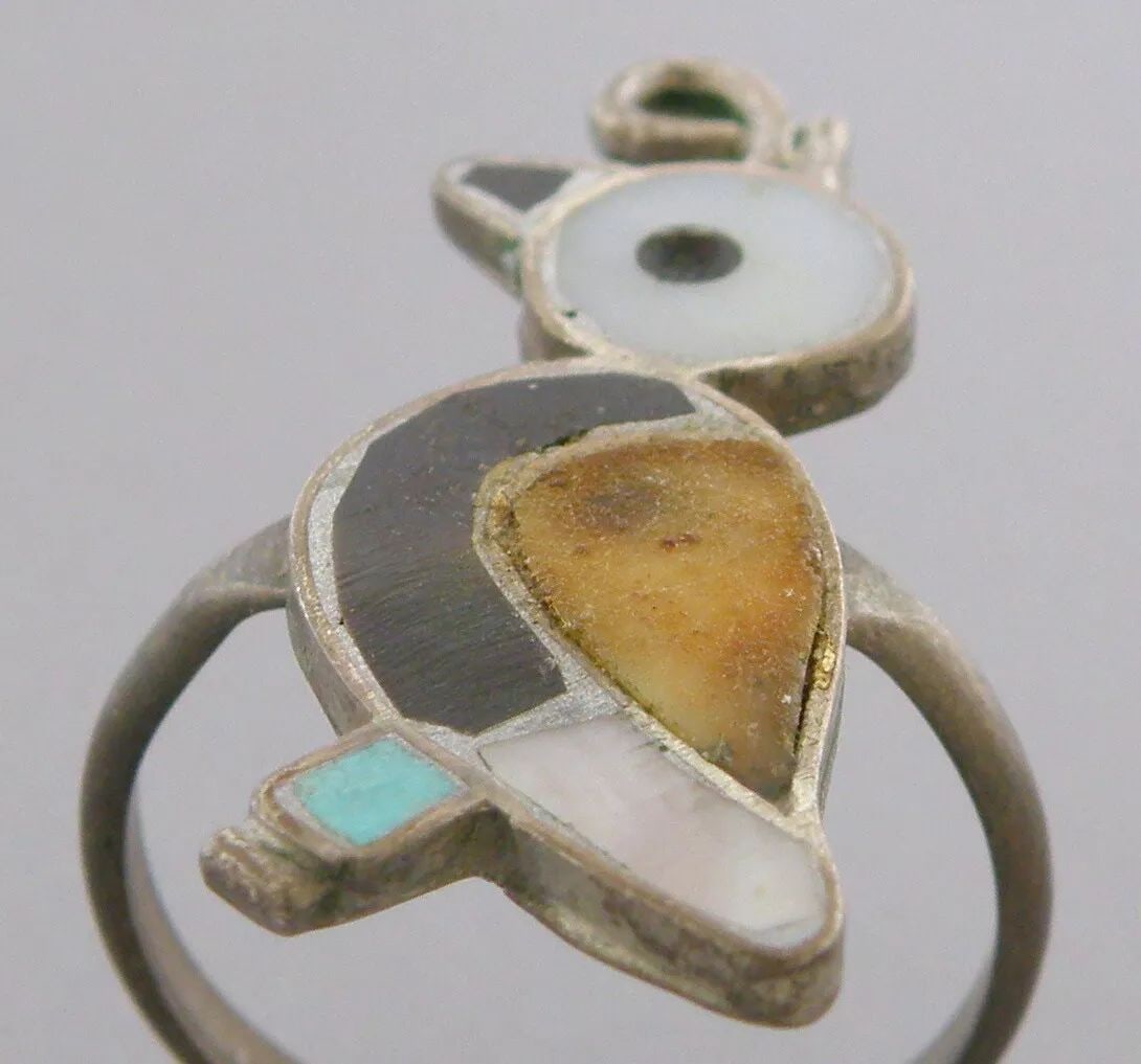 VINTAGE ZUNI STERLING SILVER MOP TURQUOISE BIRD RING (1 of 2)