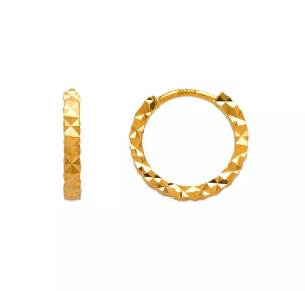 NEW 14K YELLOW GOLD 12mm DIAMOND CUT HUGGIE EARRINGS (1 of 2)