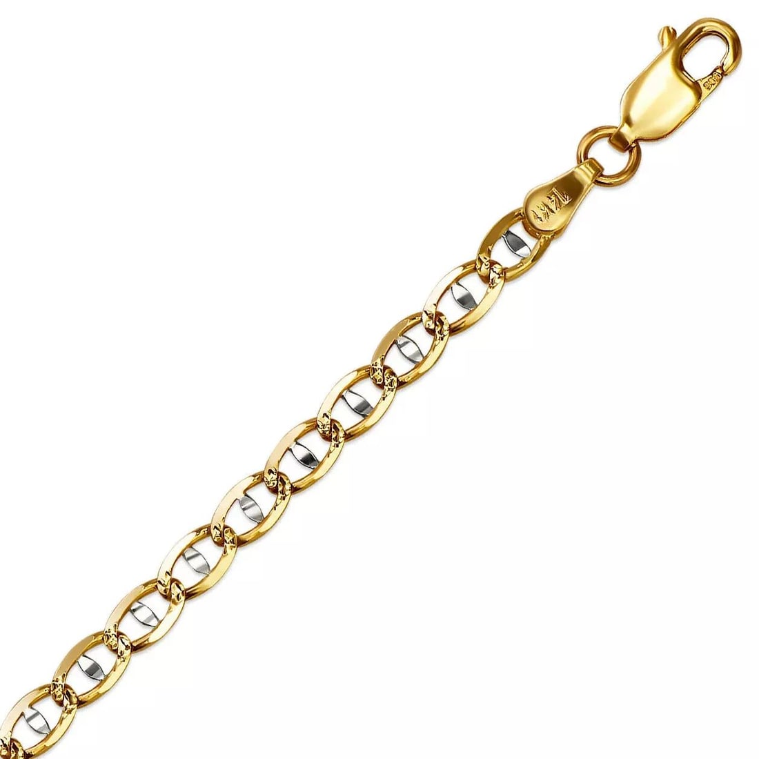 NEW 14K TWO TONE GOLD GUCCI CHAIN NECKLACE: NEW 14K TWO TONE GOLD GUCCI CHAIN NECKLACE 14K Two Tone Gold Apx Weight 1.8mm 18" = 1.7g 2.5mm 18" = 3.1g 3.0mm 18" = 4.7g 3.5mm 18" = 7.2g 4.2mm 18" = 11.7g 5.1mm 18" = 1.5g High Polished/Diamond Cut