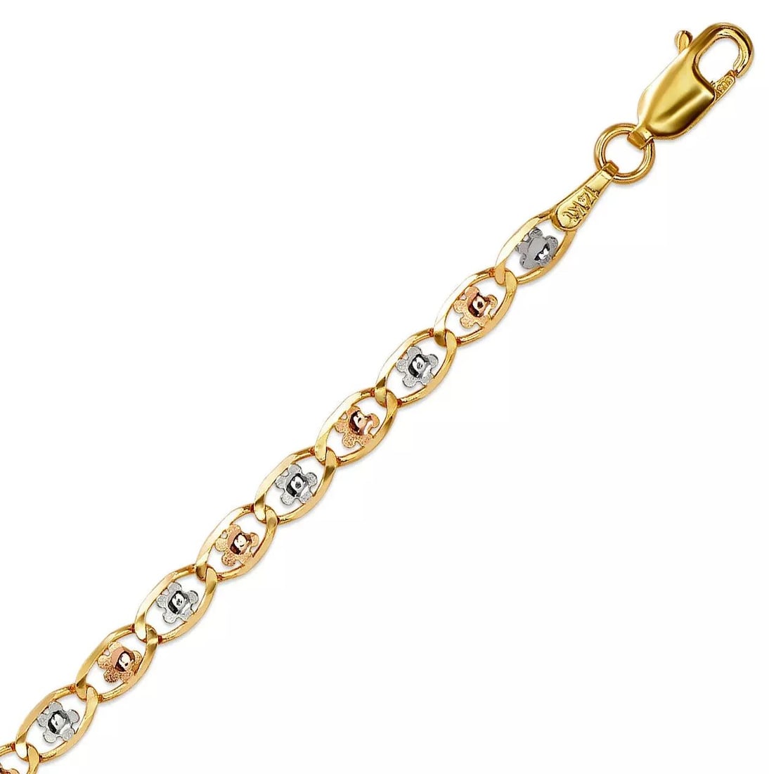 NEW 14K TRI COLOR GOLD MARGARITA CHAIN NECKLACE: NEW 14K TRI COLOR GOLD MARGARITA CHAIN NECKLACE 14K Tri Color Gold Apx Weight 3.2mm 18" = 6.8g High Polished Spring Lock
