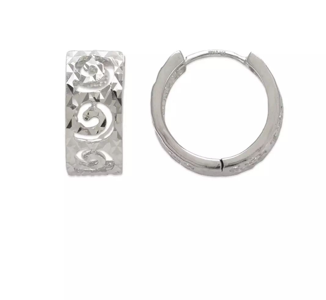 NEW 14K WHITE GOLD 14mm DIAMOND CUT HUGGIE EARRINGS (1 of 2)