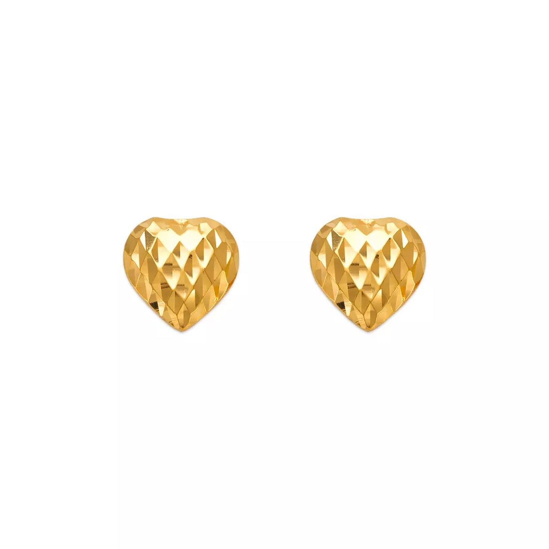 NEW 14K YELLOW GOLD DIAMOND CUT HEART STUD EARRINGS (1 of 2)