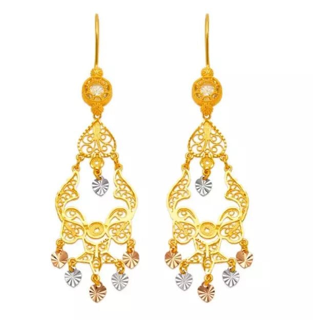 NEW 14K YELLOW GOLD D/C CHANDELIER EARRINGS (1 of 2)