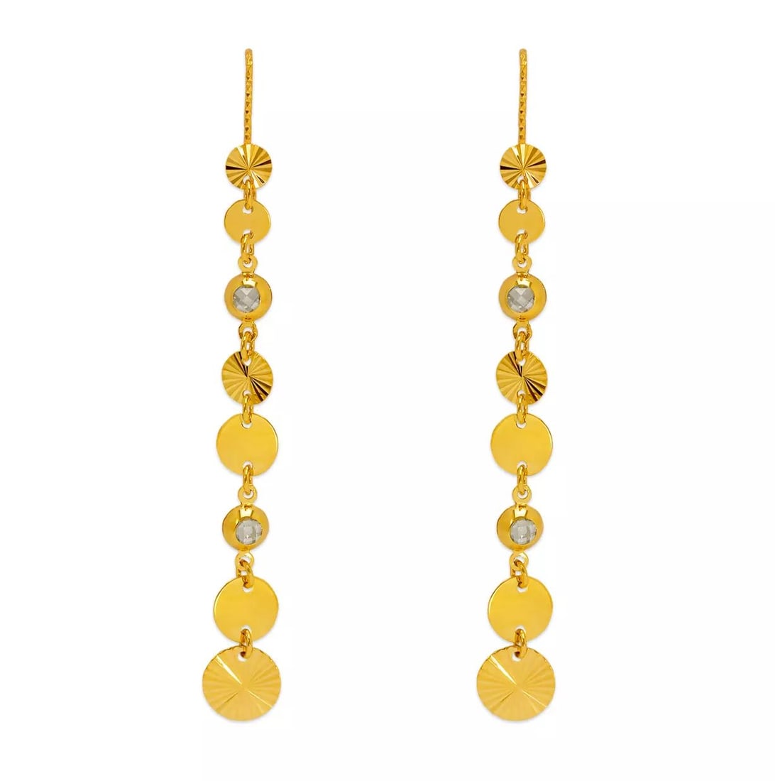 NEW 14K YELLOW GOLD DANGLING THREADER CZ EARRINGS (1 of 2)