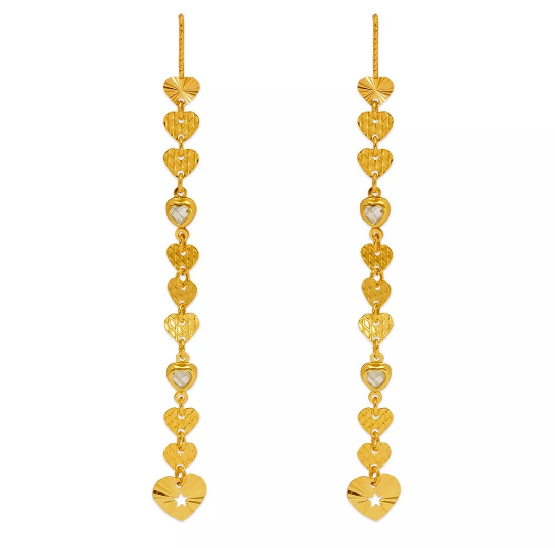 NEW 14K YELLOW GOLD DANGLING THREADER CZ EARRINGS (1 of 2)