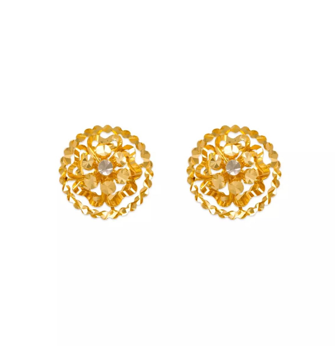 NEW 14K TWO TONE GOLD DIAMOND CUT FLOWER STUD EARRINGS (1 of 2)