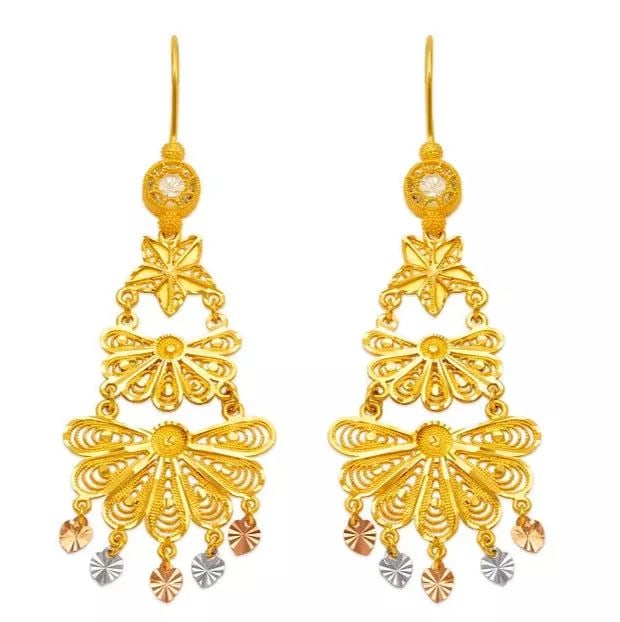 NEW 14K YELLOW GOLD D/C CHANDELIER EARRINGS (1 of 2)
