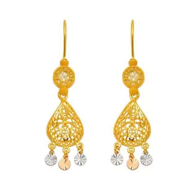 NEW 14K YELLOW GOLD D/C CHANDELIER EARRINGS (1 of 2)