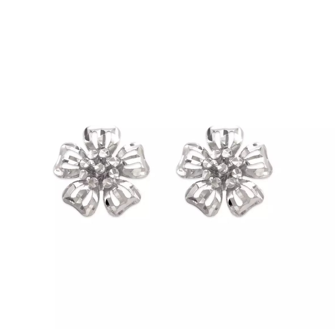 NEW 14K WHITE DIAMOND CUT FLOWER STUD EARRINGS (1 of 2)