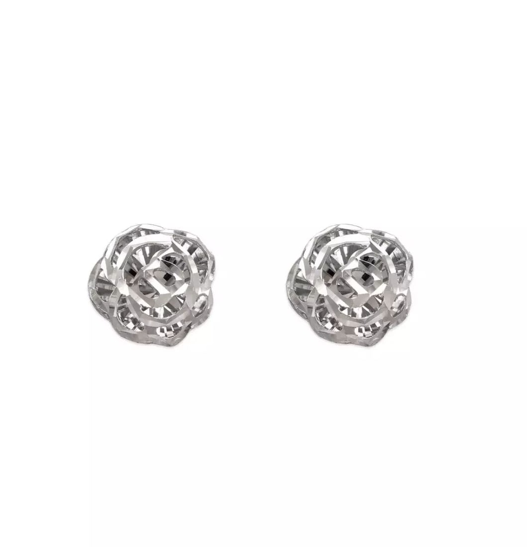 NEW 14K WHITE GOLD DIAMOND CUT FLOWER STUD EARRINGS (1 of 2)