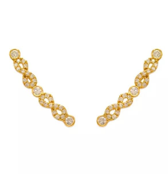 NEW 14K YELLOW GOLD CRAWLER CZ EARRINGS: NEW 14K YELLOW GOLD CRAWLER CZ EARRINGS 14K Yellow Gold Approx. 3x23mm Cubic Zirconia Weight: 1.3 Grams