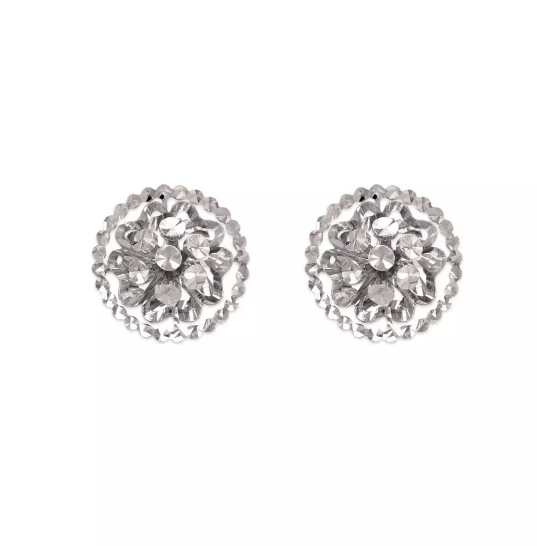 NEW 14K WHITE DIAMOND CUT FLOWER STUD EARRINGS (1 of 2)