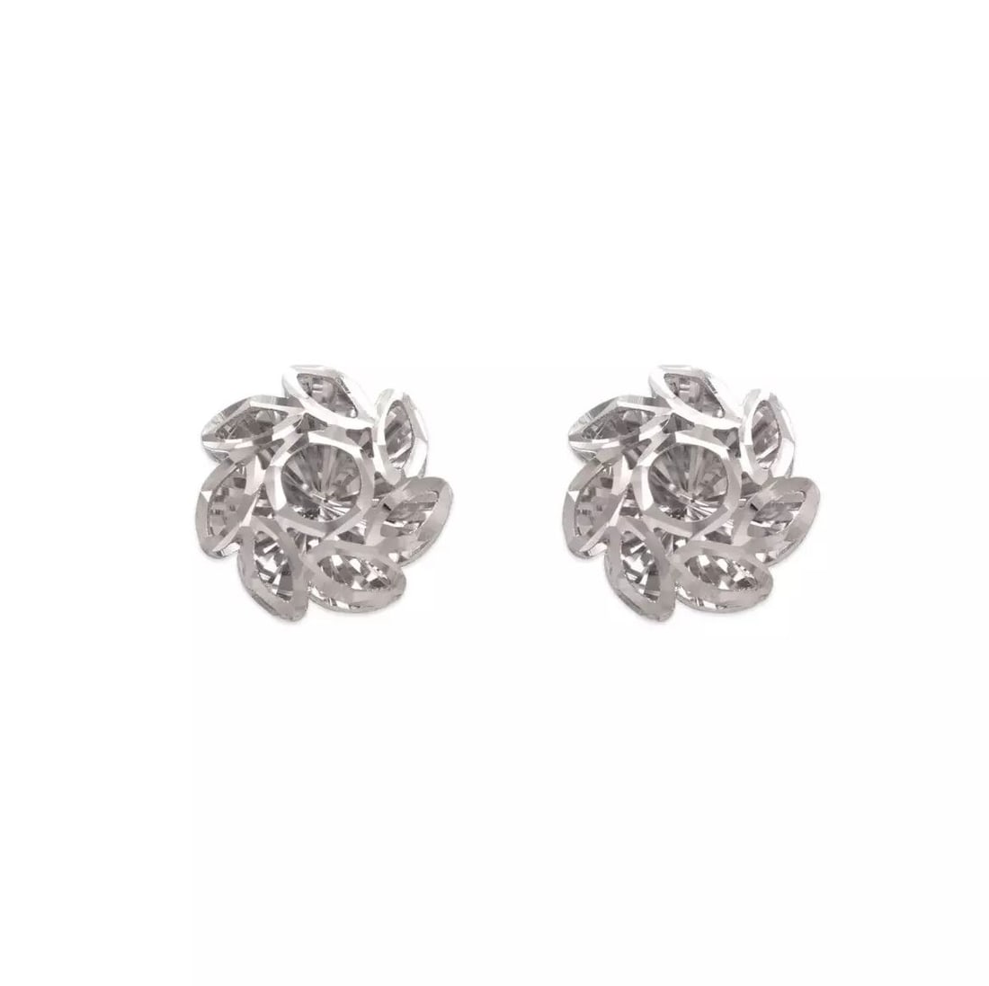 NEW 14K WHITE GOLD SMALL DIAMOND CUT FLOWER STUD EARRINGS (1 of 2)