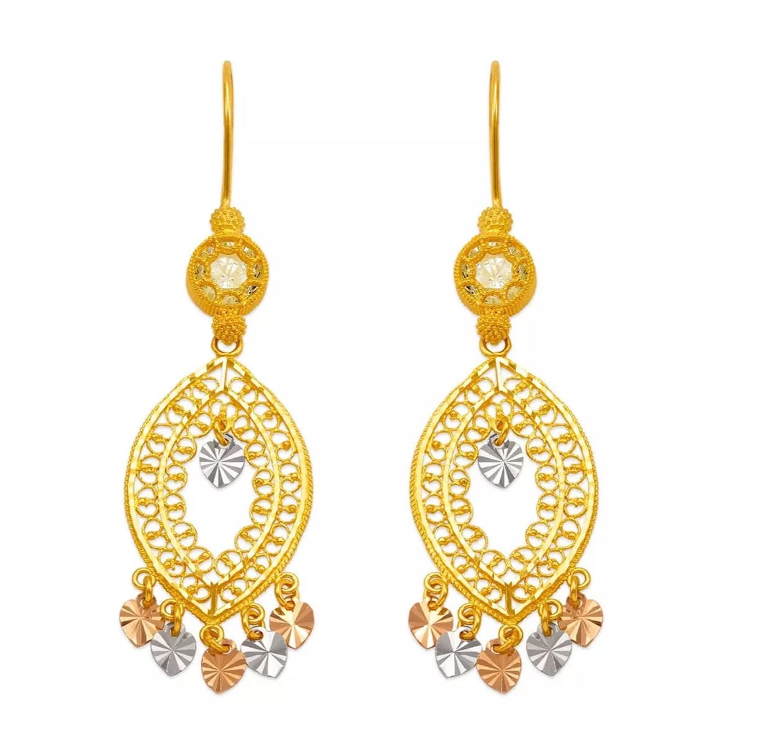 NEW 14K YELLOW GOLD D/C CHANDELIER EARRINGS (1 of 2)
