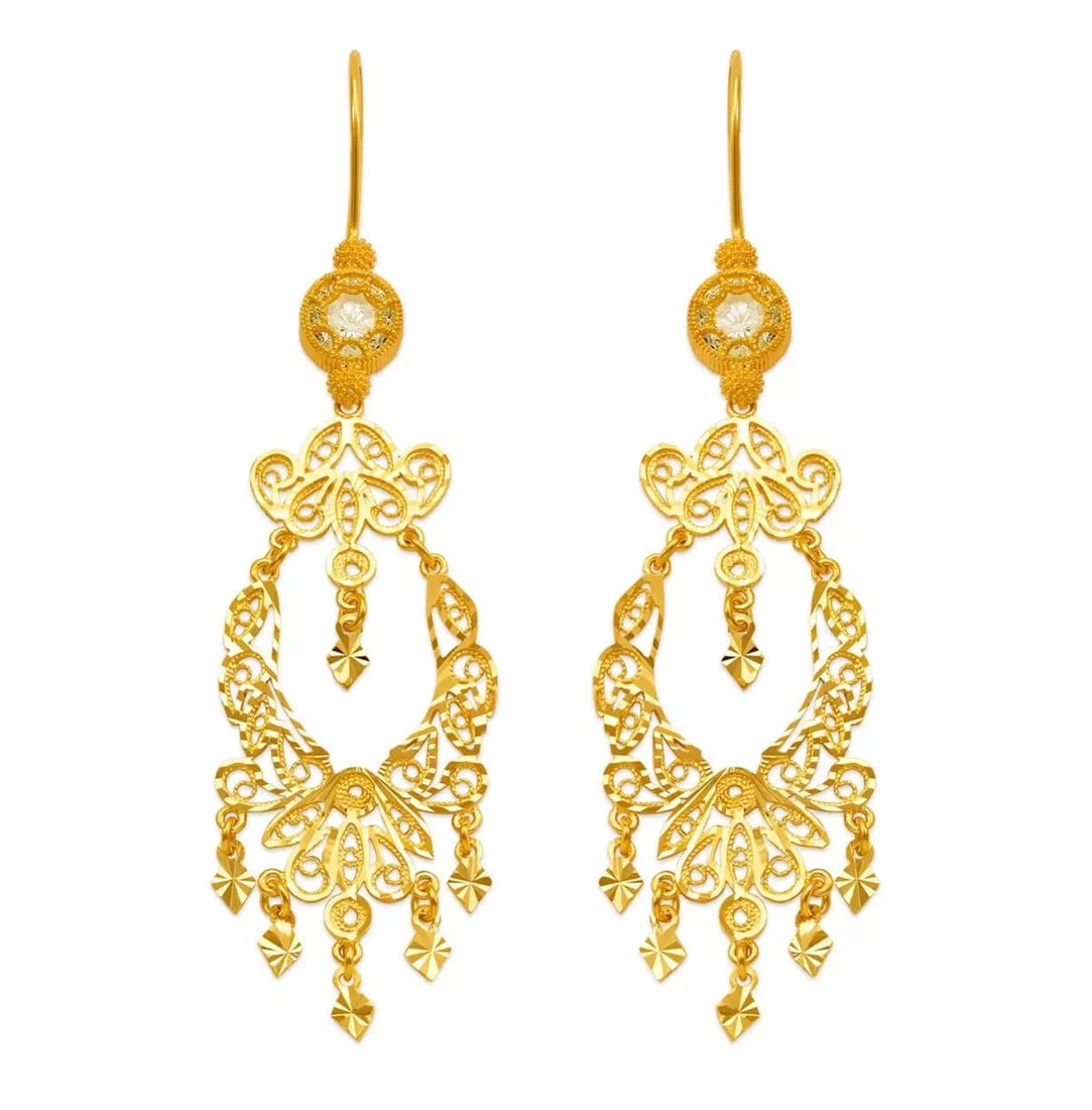 NEW 14K YELLOW GOLD D/C CHANDELIER EARRINGS (1 of 2)