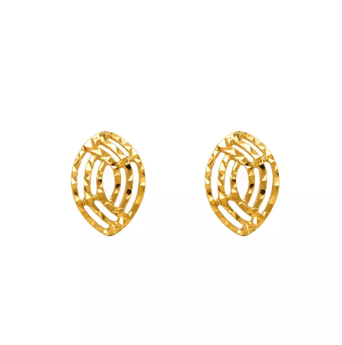 NEW 14K YELLOW GOLD DIAMOND CUT OVAL STUD EARRINGS (1 of 2)