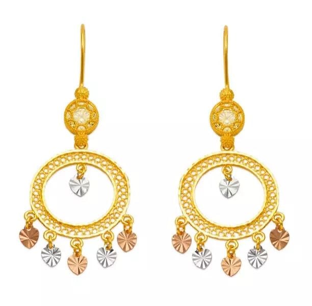 NEW 14K YELLOW GOLD D/C CHANDELIER EARRINGS (1 of 2)