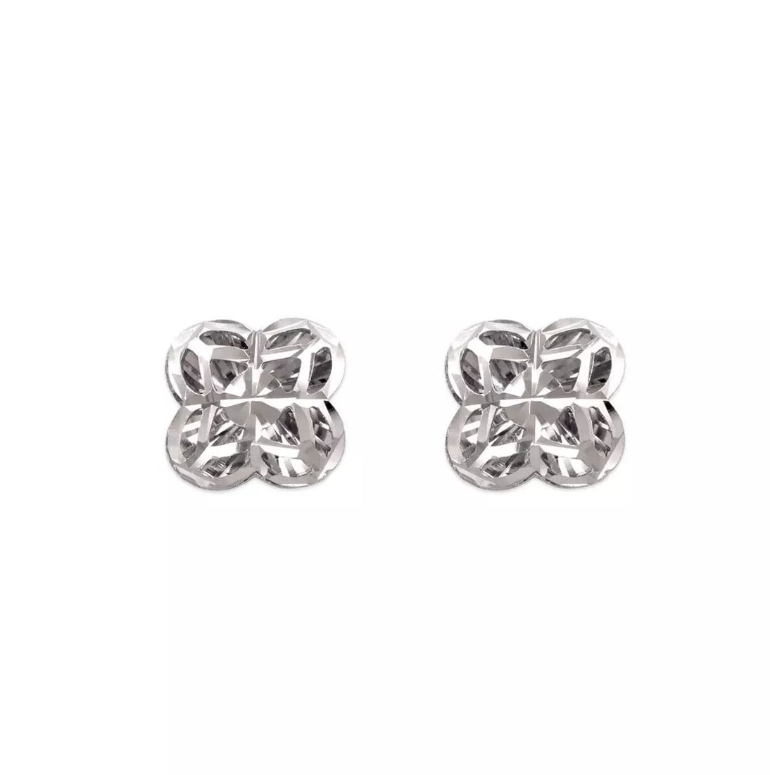 NEW 14K WHITE GOLD DIAMOND CUT FLOWER STUD EARRINGS (1 of 2)
