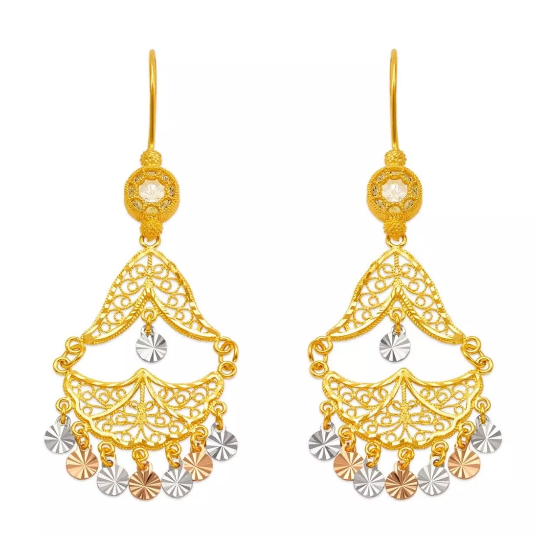 NEW 14K YELLOW GOLD D/C CHANDELIER EARRINGS (1 of 2)