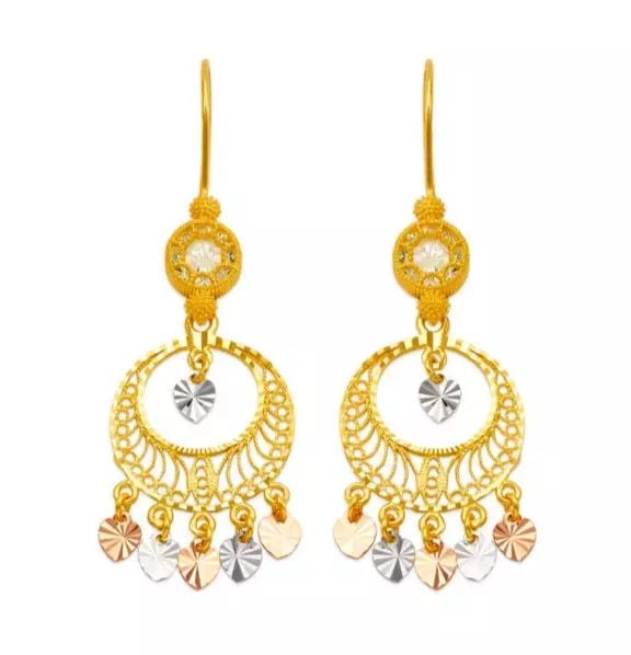 NEW 14K YELLOW GOLD D/C CHANDELIER EARRINGS (1 of 2)