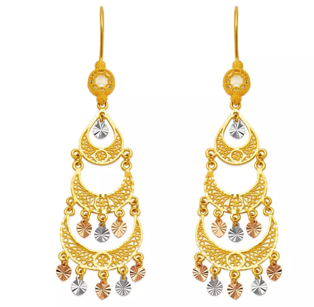 NEW 14K YELLOW GOLD D/C CHANDELIER EARRINGS (1 of 2)