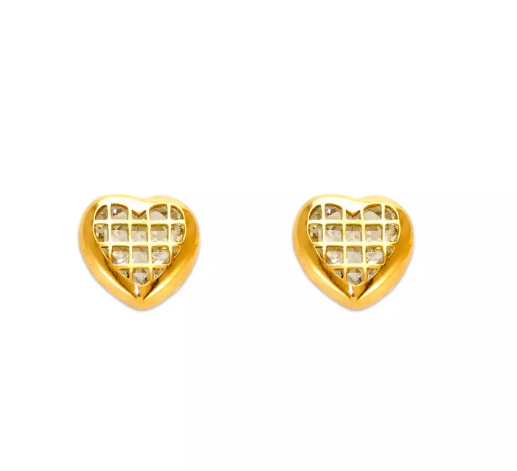NEW 14K YELLOW GOLD HEART TILED CZ STUD EARRINGS (1 of 2)
